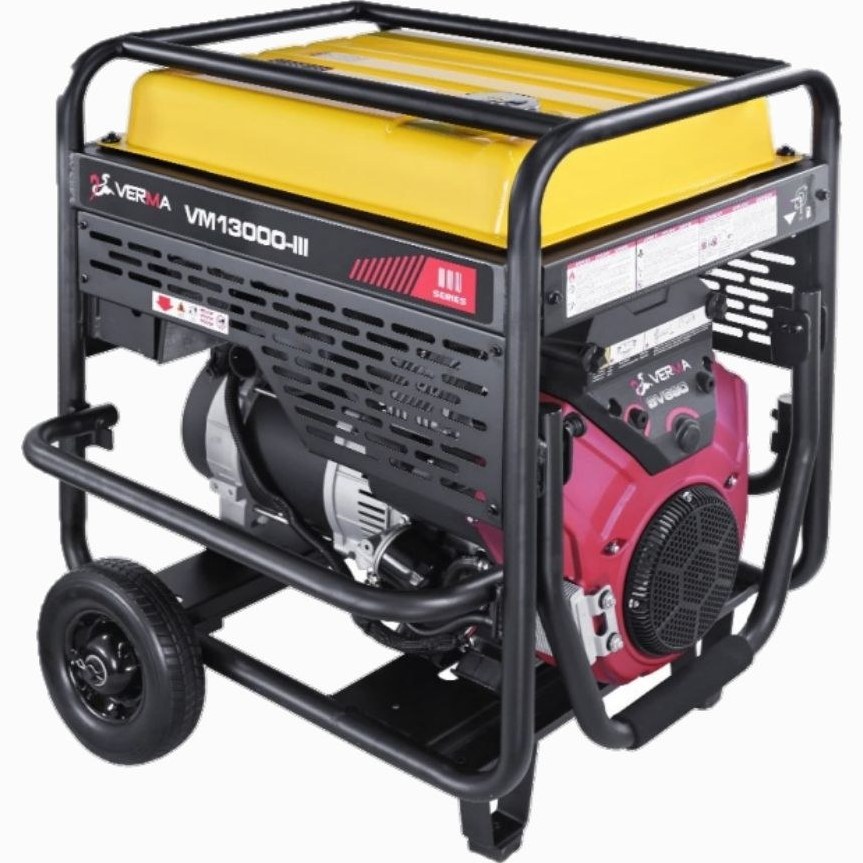 موتور برق دیزل 10 کیلووات سه فاز استارتی چرخدار دیجیتال زرد ورما مدل VM13000-T3